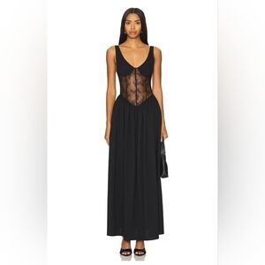 Delfi Collective Eliah Black Lace Chiffon Creek Maxi Dress Small